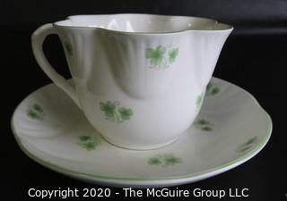 Porcelain Bone China Teacup and Saucer made in Shamrock pattern made by Crown Staffordshire in England.