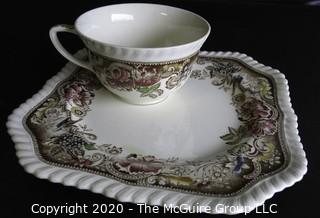 Porcelain Bone China Teacup and Toast Snack Plate in Devonshire pattern made by Johnson Bros in England.