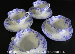 Porcelain Bone China Teacup and Saucer made in Dainty Blue pattern made by Shelley in England.