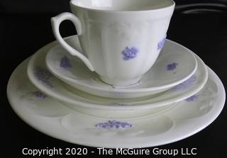 Set of 4 Porcelain Bone China Pieces Including Teacup with Saucer and Two Plates.  Made in Blue Chelsea pattern made by Adderley in England.