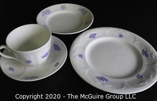 Set of 4 Porcelain Bone China Pieces Including Teacup with Saucer and Two Plates.  Made in Blue Chelsea pattern made by Adderley in England.