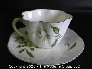 Porcelain Bone China Teacup and Saucer made in Lyringa pattern made by Shelley in England.