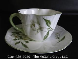 Porcelain Bone China Teacup and Saucer made in Lyringa pattern made by Shelley in England.