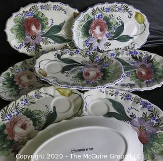 Set of 8 Porcelain Hand Painted Snack Plates with Saucer Rest made in Italy.