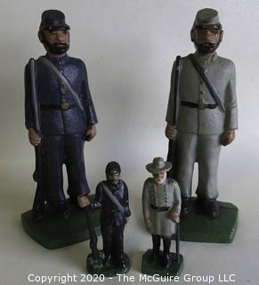 Pair of Civil War "Blue And Gray" Cast Iron Painted Figures and Book Ends; large set are 7 1/2" tall; smaller set are 3 1/2" tall.  