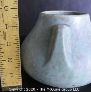 Pair of Mottled Green Heavy Ceramic Pottery Vases or planters. 