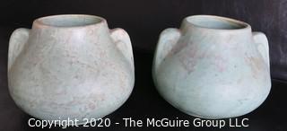 Pair of Mottled Green Heavy Ceramic Pottery Vases or planters. 