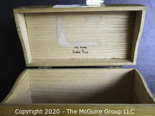 Group of Four Boxes.  Includes Wood File Box, Carved Card Box, Dome Lid Lacquer Box and Tin Box with Hinge Lid.