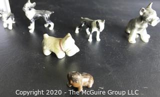 Collection of Dog Figurines of Various Materials and Playing Cards.