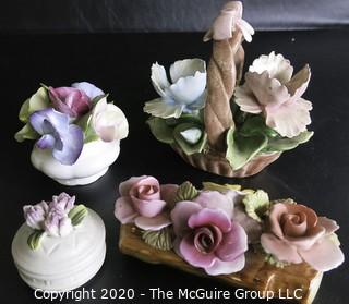 Lot of 4 Floral Porcelain Figurine Including Capodimonte. 