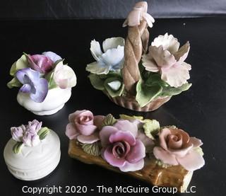 Lot of 4 Floral Porcelain Figurine Including Capodimonte. 