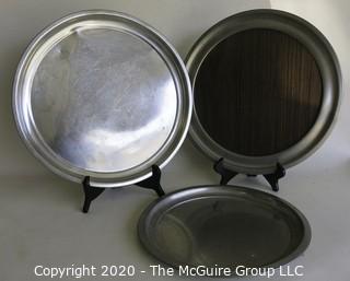 Three Round Pewter Serving Trays Made by Woodbury Pewter.