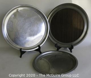 Three Round Pewter Serving Trays Made by Woodbury Pewter.