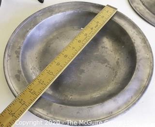 Two Heavy Antique Pewter Bowls with Maker Marks.  Measure approximately 13" in diameter. 