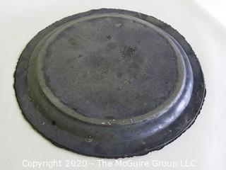 Round Pewter Tray with Floral Relief Edge.  Measures approximately 12".