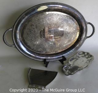 Two Silver Plated Trays (double handled oval is 24" wide)and one Crumb Catcher. 