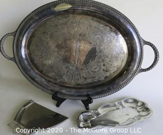 Two Silver Plated Trays (double handled oval is 24" wide)and one Crumb Catcher. 