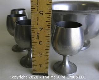 Pewter Punch Bowl and Eight Stemmed Cups made by Stieff and Preisner.  Bowl measures approximately 9" in diameter and cups measure approximately 4" tall.