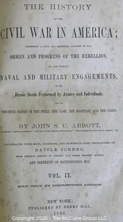 Antique 1866 Two Volume Set of The History of the Civil War in America by John S.C. Abbot, Volume I & II, with Marbled End Pages and Edges. 