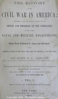 Antique 1866 Two Volume Set of The History of the Civil War in America by John S.C. Abbot, Volume I & II, with Marbled End Pages and Edges. 