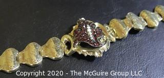 Antique 14Kt Gold Link (unmarked, but tested) Bracelet with Garnet and Pearl Flower Center.  Measures approximately 6" long; total weight 18 grams. (Description altered 03.19 @ 4:29pm ET)