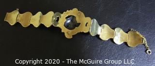 Antique 14Kt Gold Link (unmarked, but tested) Bracelet with Garnet and Pearl Flower Center.  Measures approximately 6" long; total weight 18 grams. (Description altered 03.19 @ 4:29pm ET)