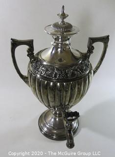 Victorian Ornate Silver Plate Coffee Urn. Measures approximately 14 1/2" tall. Note the numerous hallmarks on the base