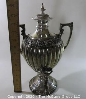 Victorian Ornate Silver Plate Coffee Urn. Measures approximately 14 1/2" tall. Note the numerous hallmarks on the base