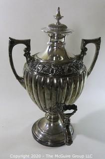 Victorian Ornate Silver Plate Coffee Urn. Measures approximately 14 1/2" tall. Note the numerous hallmarks on the base