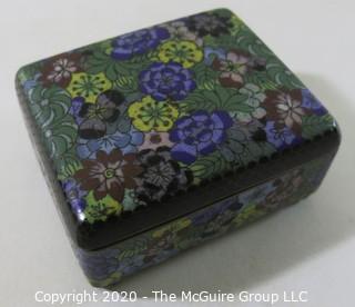 Antique Asian Cloisonne Collection: One Round (3" tall and 3" in diameter)and One Rectangular with a Hinged Lid(3 1/2" long, 3" wide and 2" tall); rectangular open top box and a small plate/tray.  See all photos