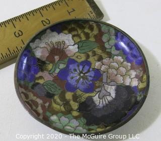 Antique Asian Cloisonne Collection: One Round (3" tall and 3" in diameter)and One Rectangular with a Hinged Lid(3 1/2" long, 3" wide and 2" tall); rectangular open top box and a small plate/tray.  See all photos