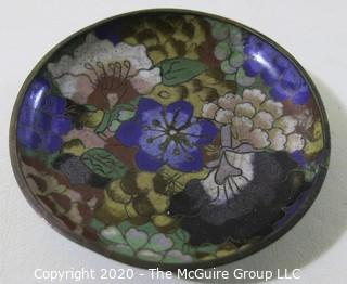 Antique Asian Cloisonne Collection: One Round (3" tall and 3" in diameter)and One Rectangular with a Hinged Lid(3 1/2" long, 3" wide and 2" tall); rectangular open top box and a small plate/tray.  See all photos