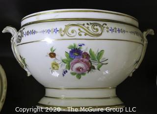 Set of (3) French 19th Century "Old Paris" Porcelain Serving Tureens, Hand Painted with Flowers and Gold Gilt Decoration; largest is 8 1/2W x 15L x 12"tall  