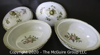 Set of (3) French 19th Century "Old Paris" Porcelain Serving Tureens, Hand Painted with Flowers and Gold Gilt Decoration; largest is 8 1/2W x 15L x 12"tall  