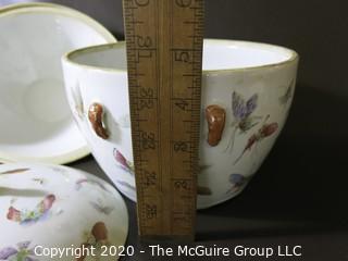 Antique Asian Porcelain Covered Bowl with Double Lids.  Decorated with Hand Painted Butterflys and Gilt Accents.  Measures approximately 7" in Diameter and 4 1/2" tall with out lids. 