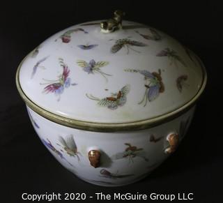 Antique Asian Porcelain Covered Bowl with Double Lids.  Decorated with Hand Painted Butterflys and Gilt Accents.  Measures approximately 7" in Diameter and 4 1/2" tall with out lids. 