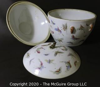 Antique Asian Porcelain Covered Bowl with Double Lids.  Decorated with Hand Painted Butterflys and Gilt Accents.  Measures approximately 7" in Diameter and 4 1/2" tall with out lids. 