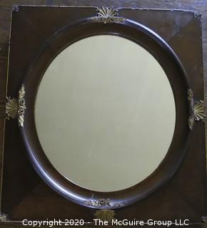 Pair of French 19th Century Mahogany Famed Mirrors with Gilt Adornment. Measures approximately 24" X 22".