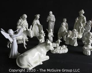 Set of Goebel Hummel 1951 White Porcelain Nativity or Creche Scene.   Mary has damage to her halo.  