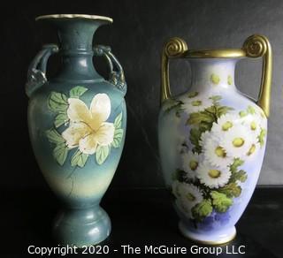 Two Porcelain Hand Painted Urns or Vases. One Marked Nippon Nortake.