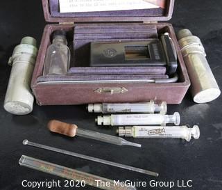 Vintage Hellige Hemometer Meter in Original Case with Three Hypodermic Glass Syringes.
