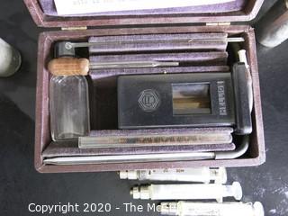 Vintage Hellige Hemometer Meter in Original Case with Three Hypodermic Glass Syringes.
