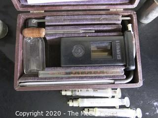 Vintage Hellige Hemometer Meter in Original Case with Three Hypodermic Glass Syringes.
