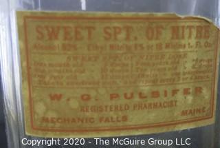 Six Vintage Medical Pharmacy Bottles with Paper Labels. 