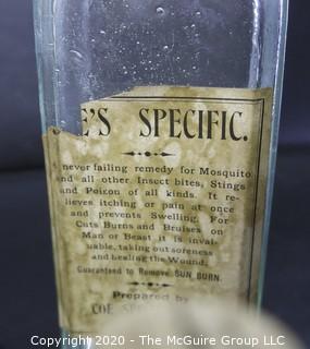 Six Vintage Medical Pharmacy Bottles with Paper Labels. 