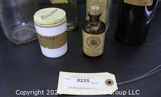 Six Vintage Medical Pharmacy Bottles with Paper Labels. 