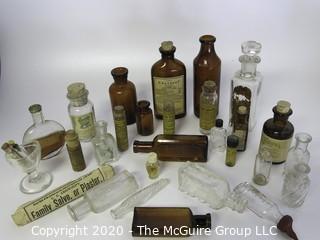 Collection of Antique Medical Bottles, Many with Labels.