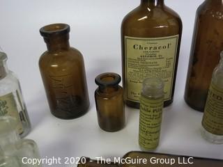 Collection of Antique Medical Bottles, Many with Labels.