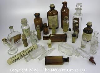 Collection of Antique Medical Bottles, Many with Labels.