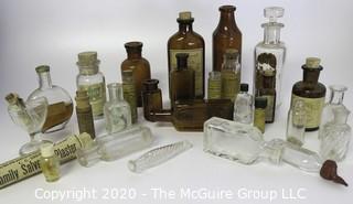 Collection of Antique Medical Bottles, Many with Labels.